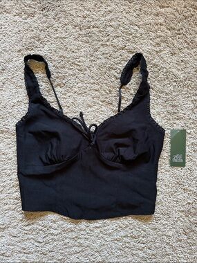 Wild Fable Black Lace-Trim Crop Cami Top